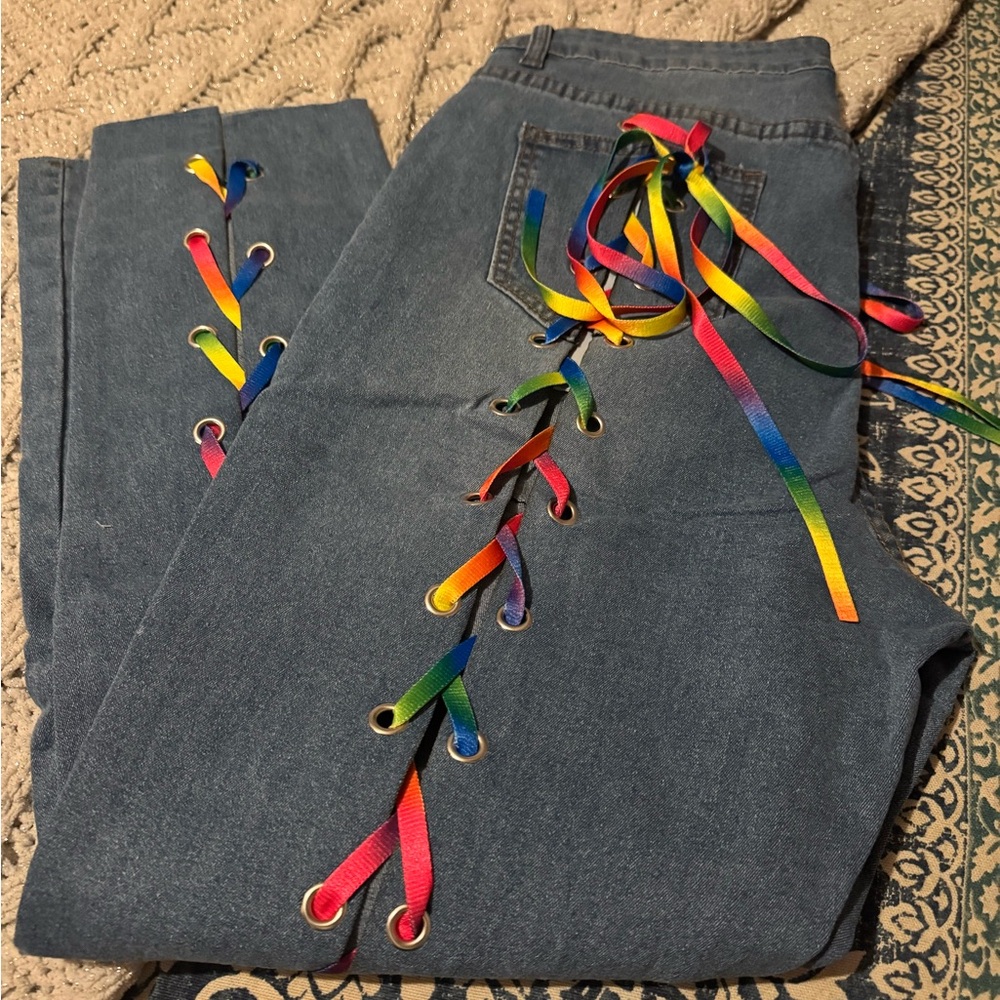 Colorful Lace-Up Women's Jeans